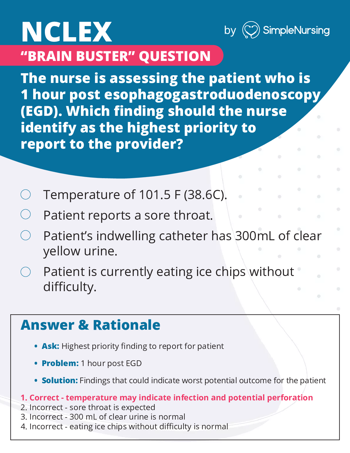 NCLEX “BRAIN BUSTER” QUESTION ,ANSWERS AND RATIONALE.